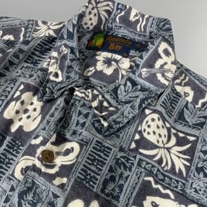 Vintage‎ Men's Roundy Bay Hawaiian Shirt Size Large Blue Floral Rayon EUC